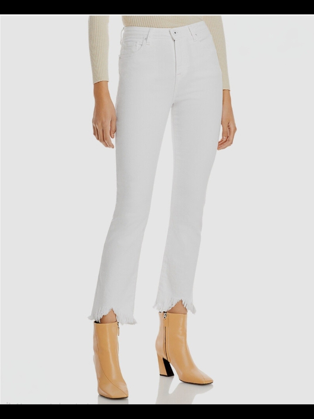 Jonathan Simkhai White High-Rise Cropped Fringe Hem Jeans
